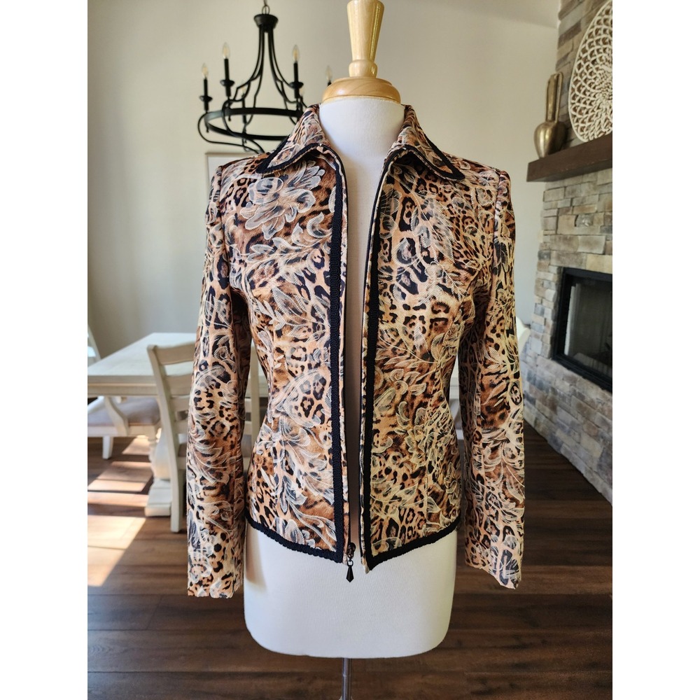Giancarlo Ferrari Blazer suit Jacket jungle animal light zip coat VTG SIZE‎ 4